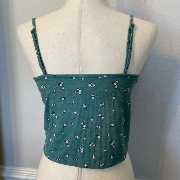 American Eagle Ribbed Green Floral Crop Tank Top size Large - Picture 5 of 10